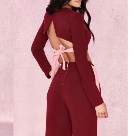 D3. NWT HOUSE OF CB NIELLA WINE CREPE WIDE LEG PANTS SIZE XS - Picture 5 of 9